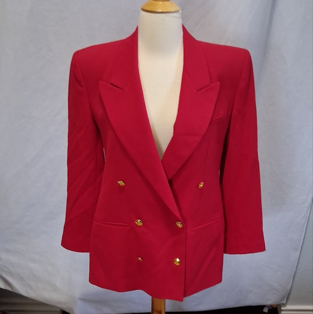 Austin Reed Red Wool Blazer with Gold Buttons - Late 80s Early 90s Vintage - Sz6